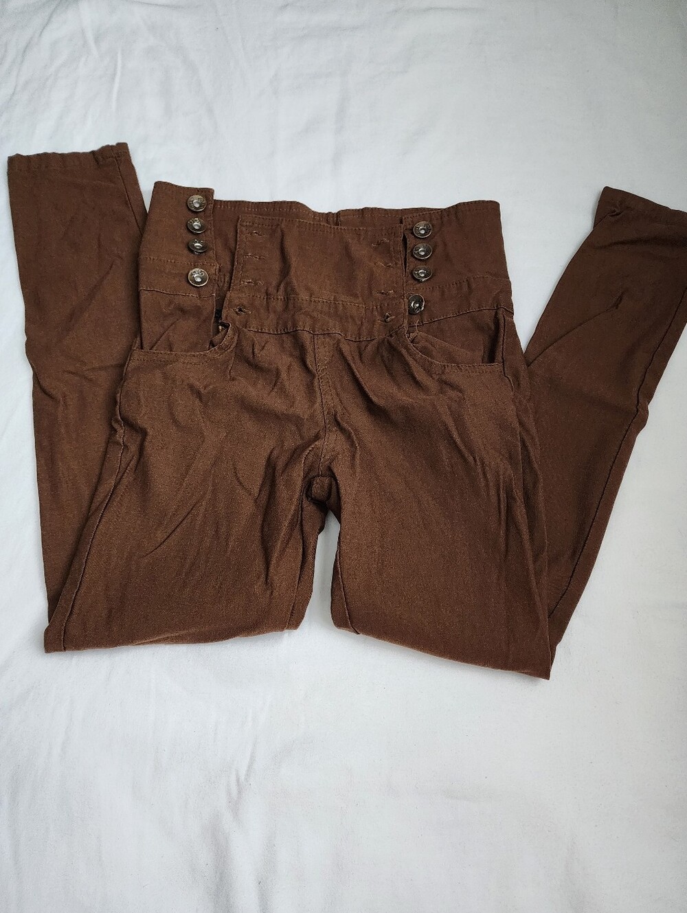 Women Brown High-Waist Button Front Leggings Xs
